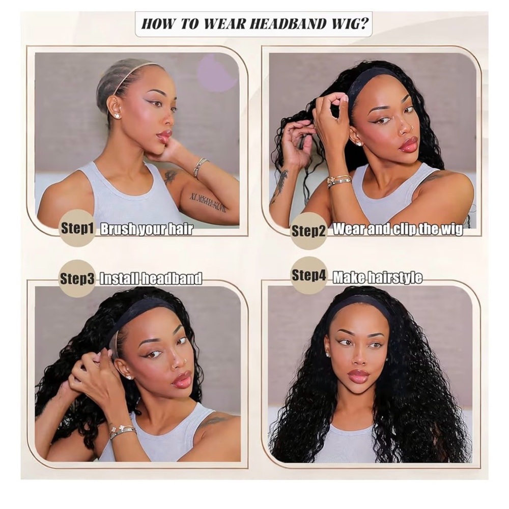 Black Curly Headband Wig – Natural-Look Women’s Wig